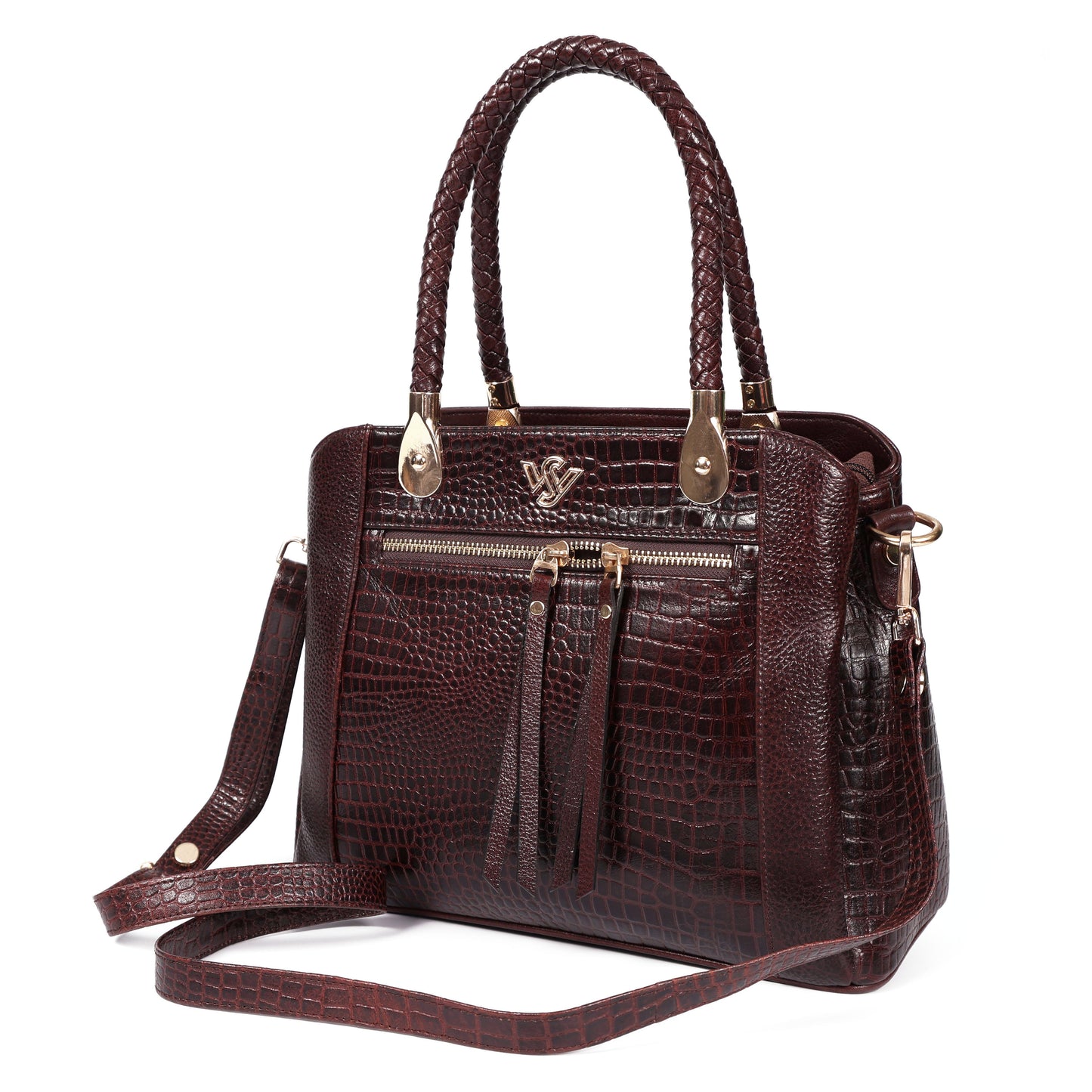 Savina Croco-Pebble Leather Handbag Bag Strap Oxblood Brown