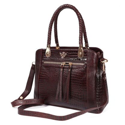 Savina Croco-Pebble Leather Handbag Bag Strap Oxblood Brown