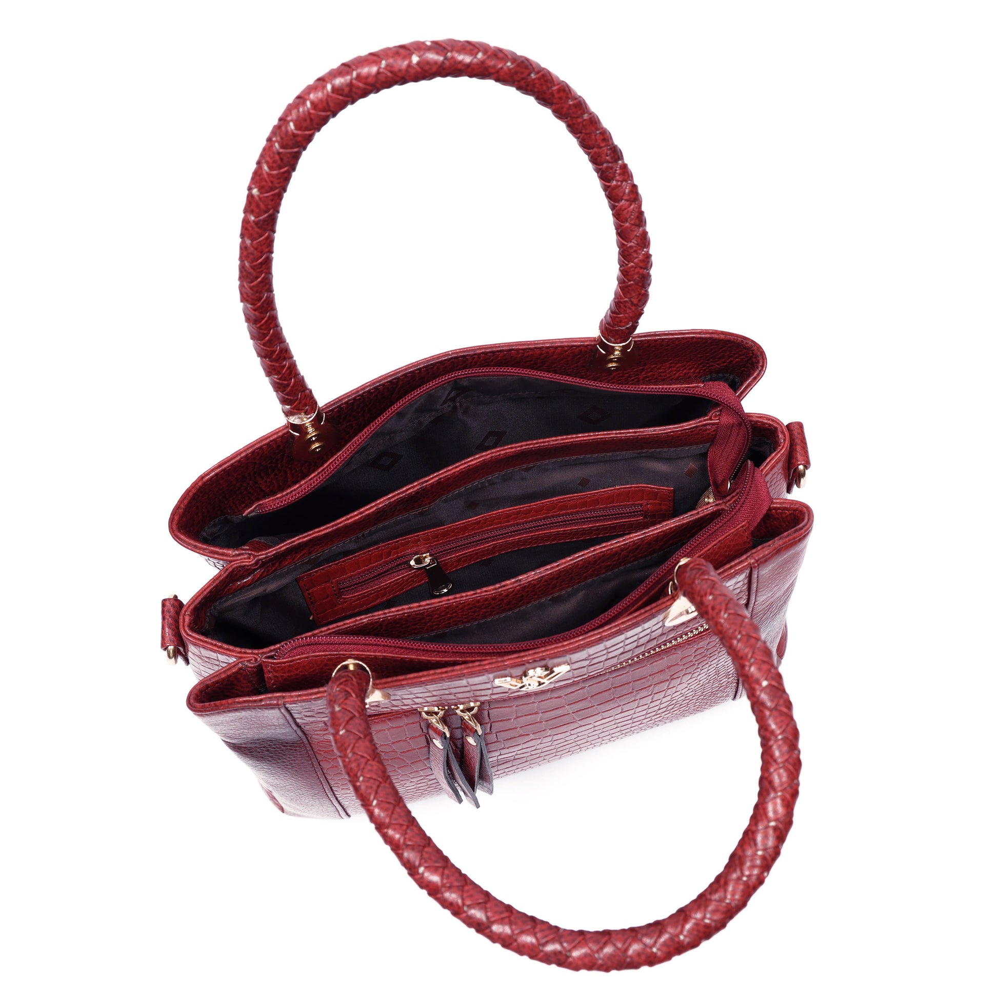 Savina Croco-Pebble Leather Handbag Bag Zipper Brick Red