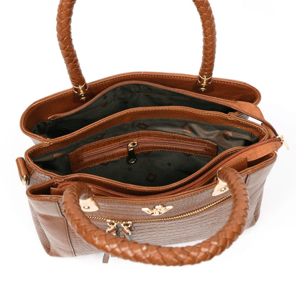Savina Croco-Pebble Leather Handbag Bag Zipper Chestnut Brown
