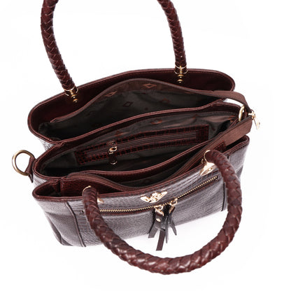 Savina Croco-Pebble Leather Handbag Bag Zipper Oxblood Brown