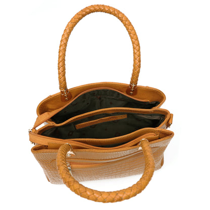 Savina Croco-Pebble Leather Handbag Bag open Cognac
