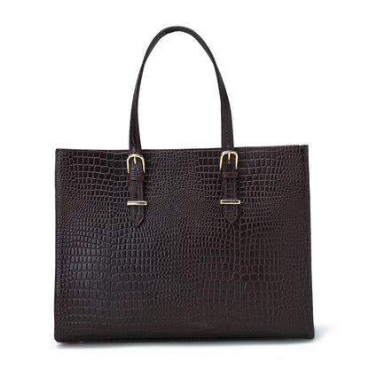Sienna Croc Embossed Leather Womens Laptop Tote Back View Oxblood Brown
