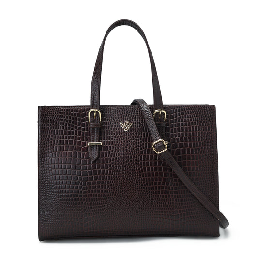 Sienna Croc Embossed Leather Womens Laptop Tote Front Hero Oxblood Brown