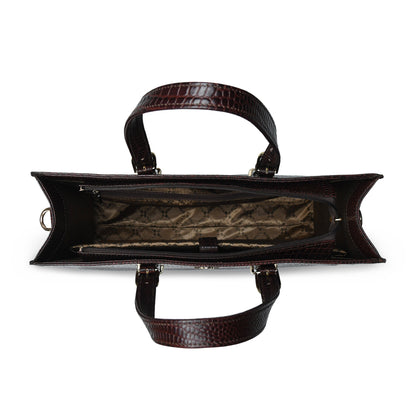 Sienna Croc Embossed Leather Womens Laptop Tote Open Oxblood Brown