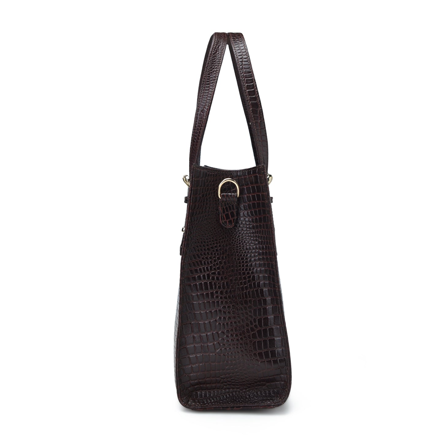 Sienna Croc Embossed Leather Womens Laptop Tote Side View Oxblood Brown