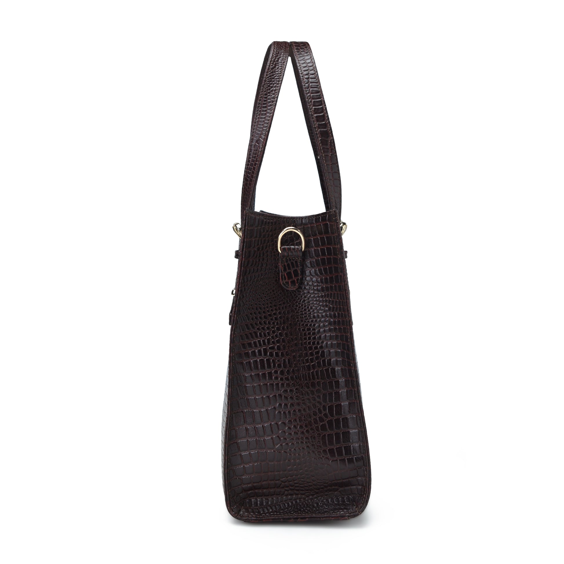 Sienna Croc Embossed Leather Womens Laptop Tote Side View Oxblood Brown