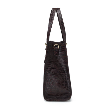 Sienna Croc Embossed Leather Womens Laptop Tote Side View Oxblood Brown