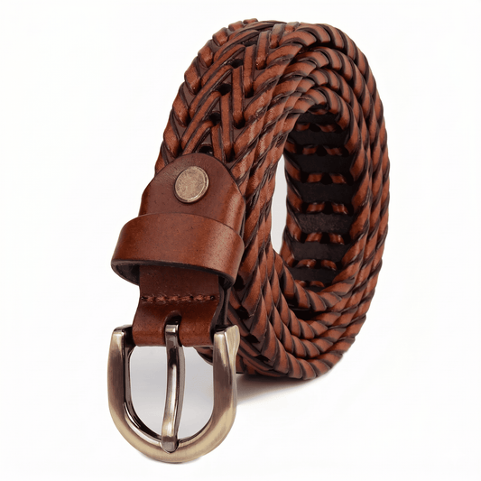 Sleek Braided Woven Women Leather Belt Hero Rolled Tan