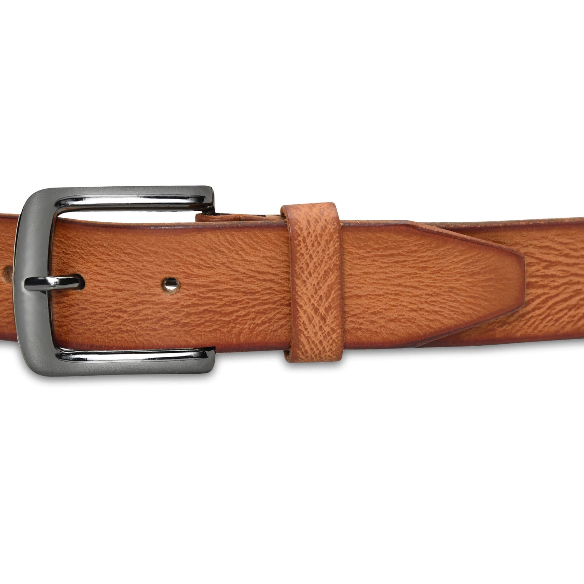 Tanner Mens Full Grain Leather Belt Hand-Finished Distressed Texture Buckle Cognac