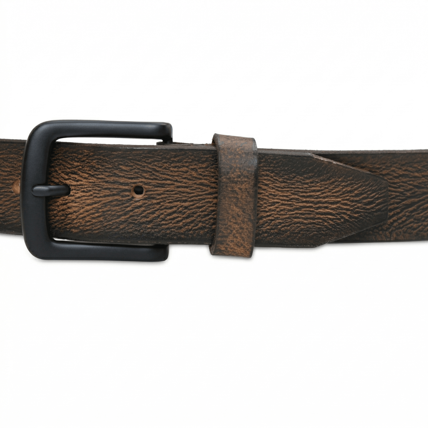 Tanner Mens Full Grain Leather Belt Hand-Finished Distressed Texture Buckle Dark Brown