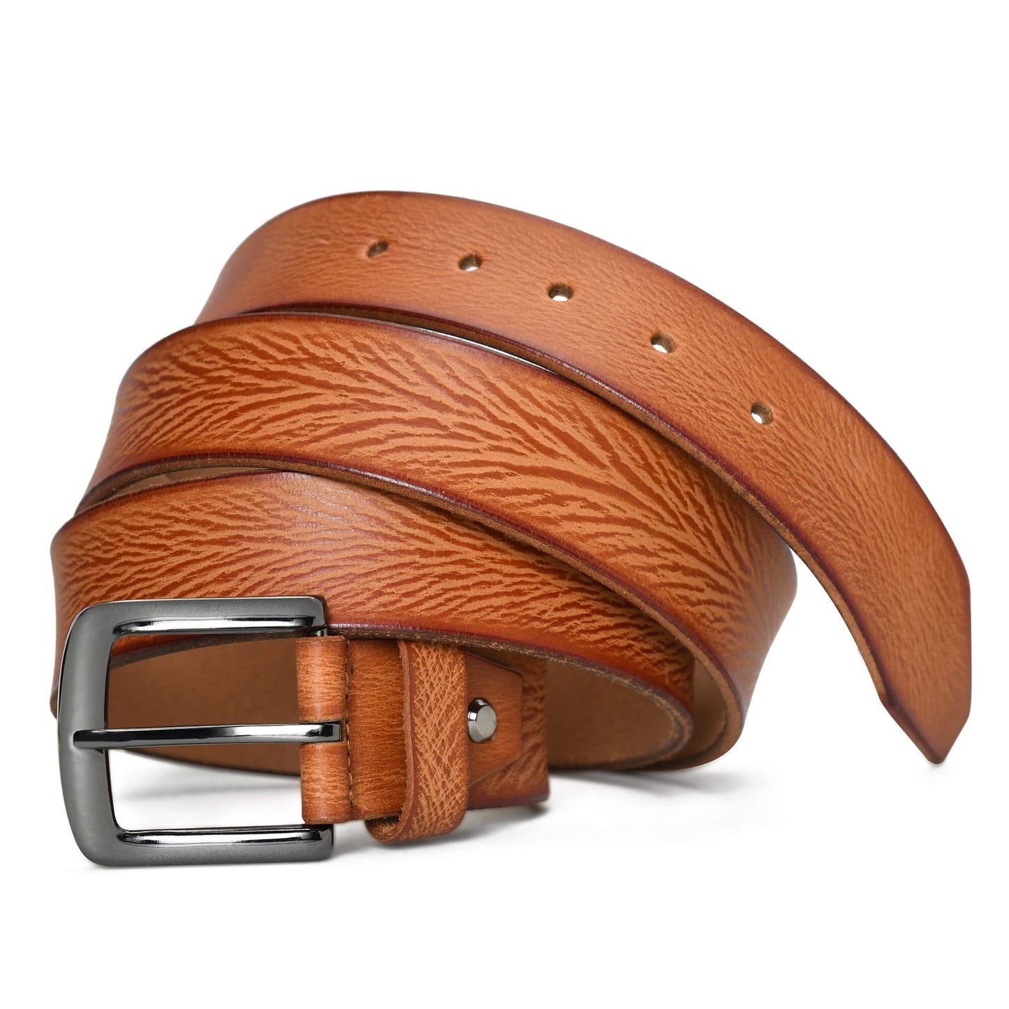 Tanner Mens Full Grain Leather Belt Hand-Finished Distressed Texture Main Hero Cognac