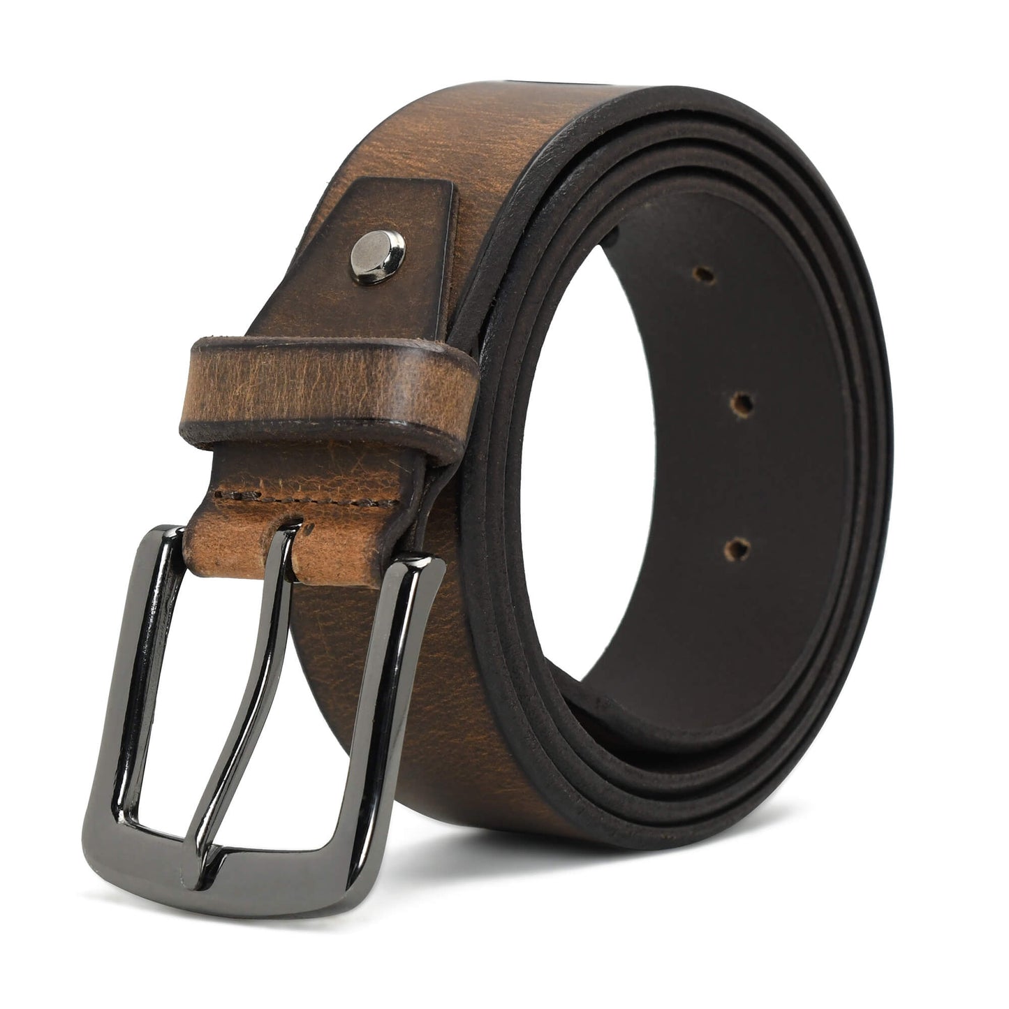 Thorne Hard Wax Leather Belt Rugged Distressed Black Nickel Buckle Saddle Brown