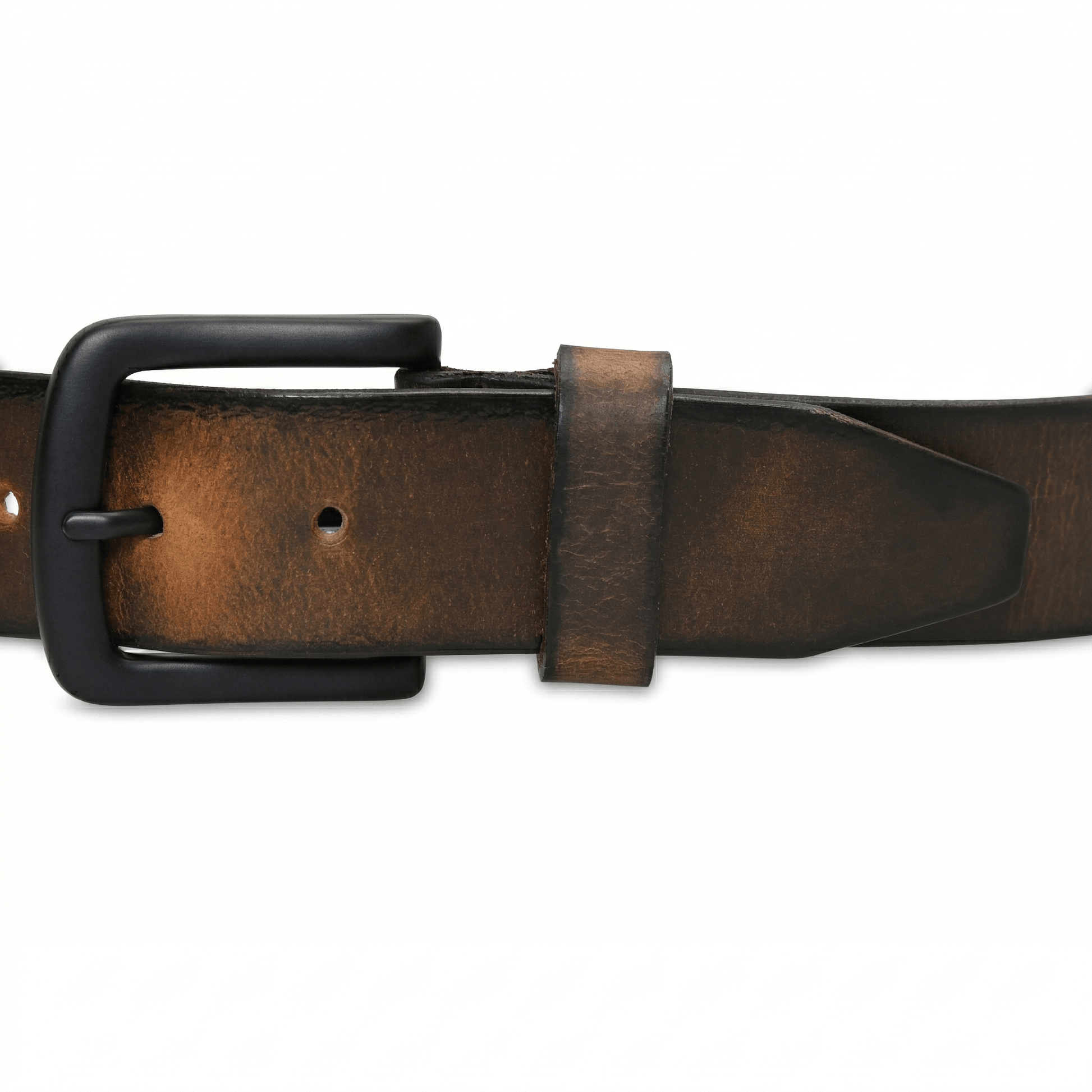 Thorne Hard Wax Leather Belt Rugged Distressed Buckle Closure Burnished Brown