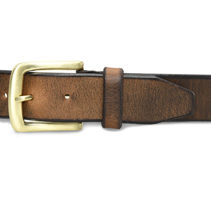 Thorne Hard Wax Leather Belt Rugged Distressed Buckle Closure Saddle Brown