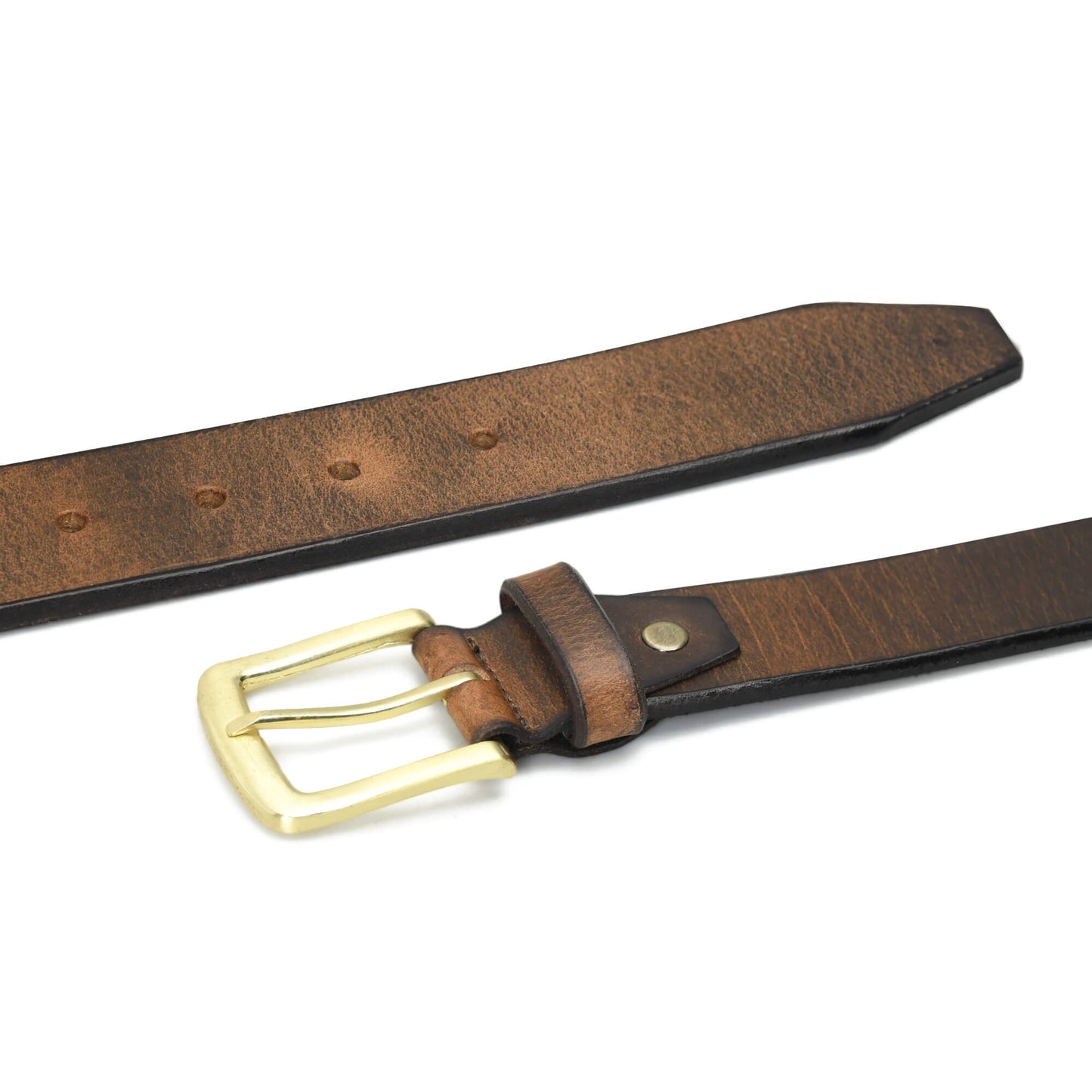 Thorne Hard Wax Leather Belt Rugged Distressed Flat Lay Saddle Brown
