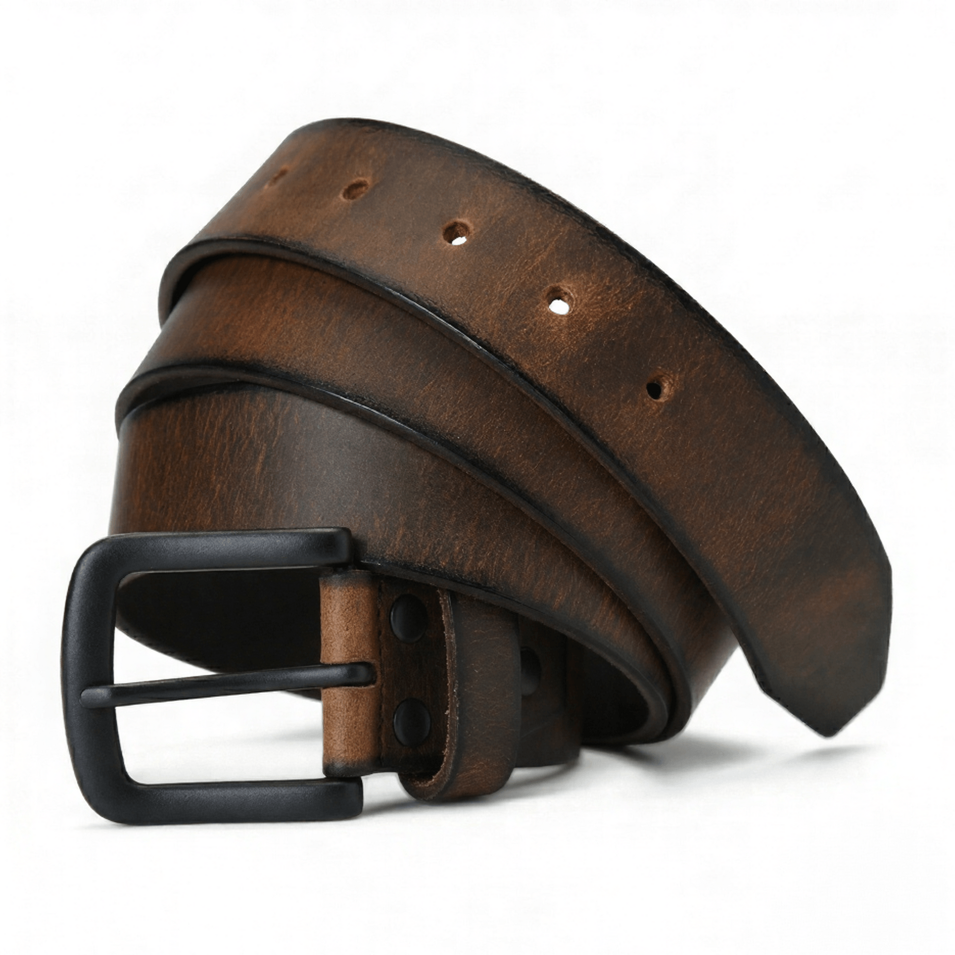 Thorne Hard Wax Leather Belt Rugged Distressed Main Hero Burnished Brown