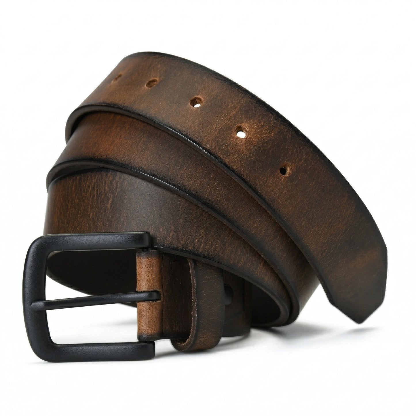 Thorne Hard Wax Leather Belt Rugged Distressed Main Hero Image Burnished Brown