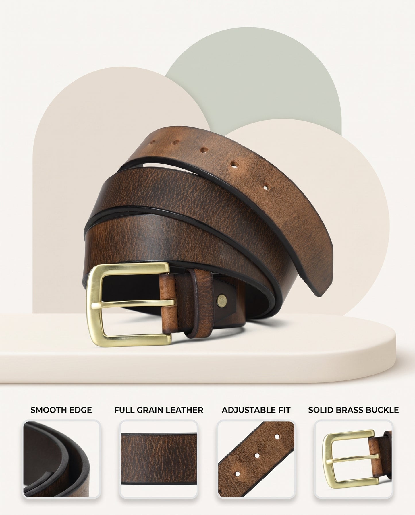 Thorne Hard Wax Leather Belt Rugged Distressed Thick Saddle Brown 