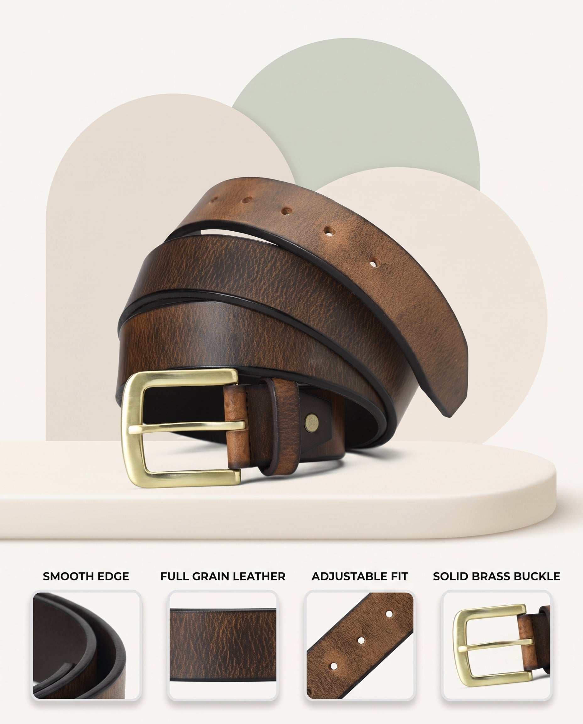 Thorne Hard Wax Leather Belt Rugged Distressed Thick Saddle Brown 