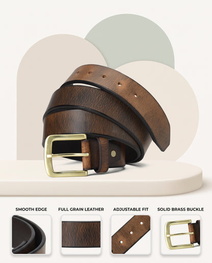 Thorne Hard Wax Leather Belt Rugged Distressed Thick Saddle Brown 