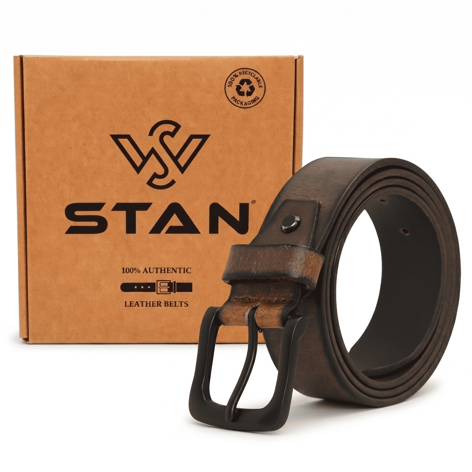 Thorne Hard Wax Leather Belt Rugged Distressed with Box Burnished Brown