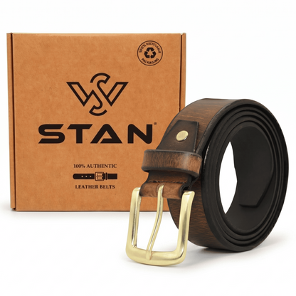 Thorne Hard Wax Leather Belt Rugged Distressed with Box Saddle Brown