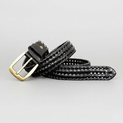 Weave Braided Mens Leather Belt Coiled Black