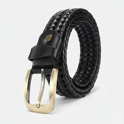 Weave Braided Mens Leather Belt Rolled Black