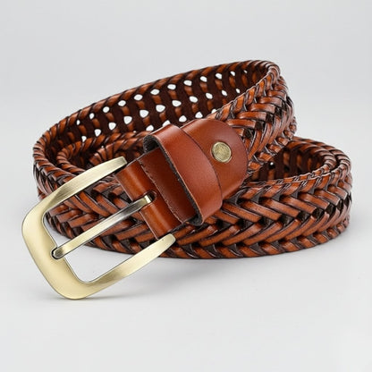 Weave Braided Mens Leather Belt Rolled Coiled Tan
