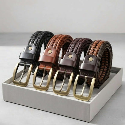 Weave Braided Woven Mens Leather Belt