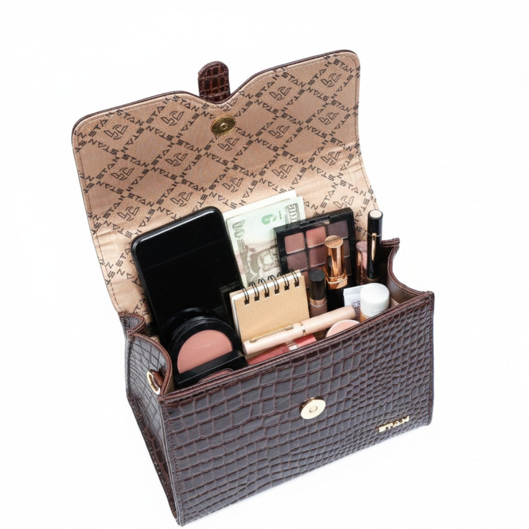 Jasmine Croco Leather Handbag 8 Oxblood Brown