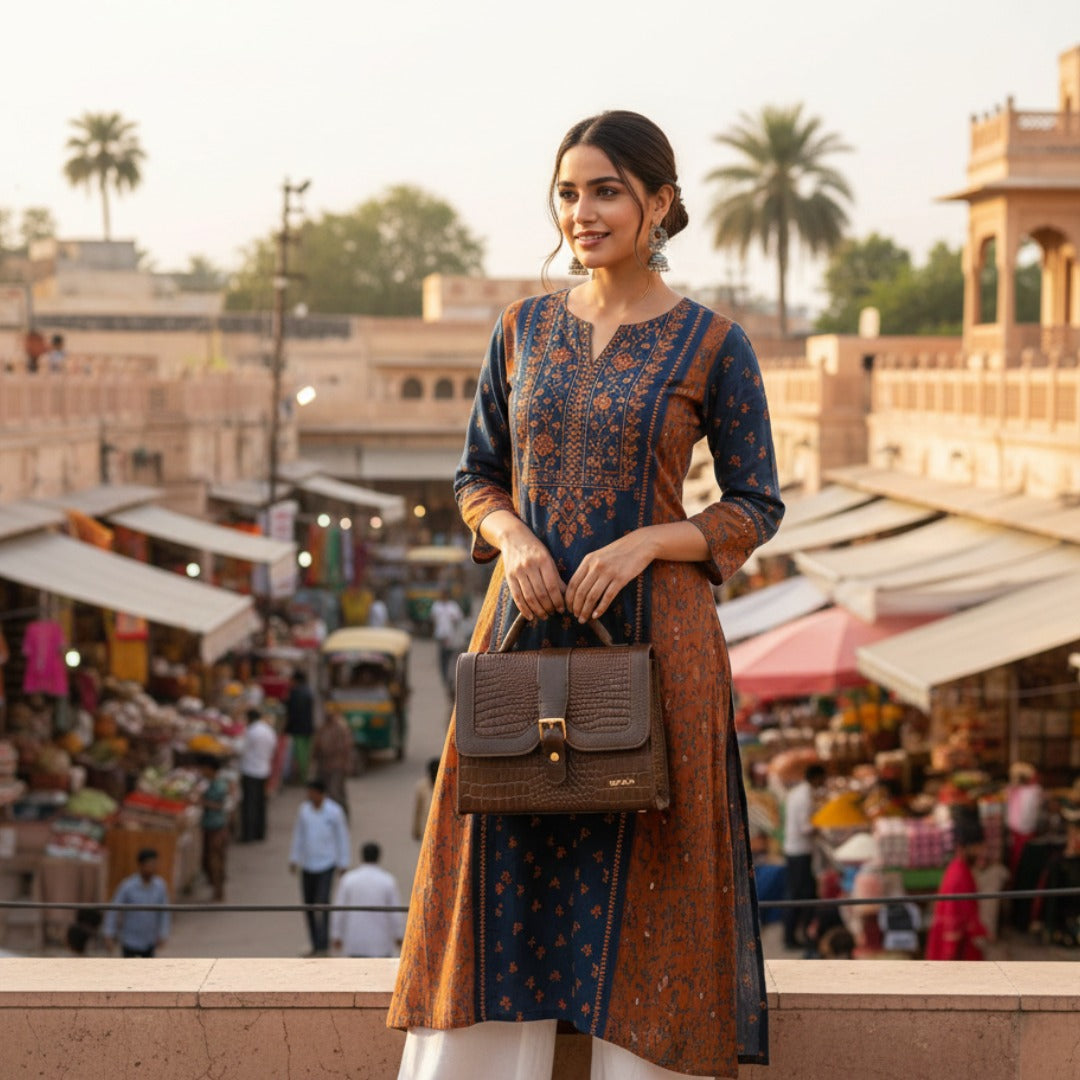 Jasmine Croco Leather Handbag 3 Dark Walnut