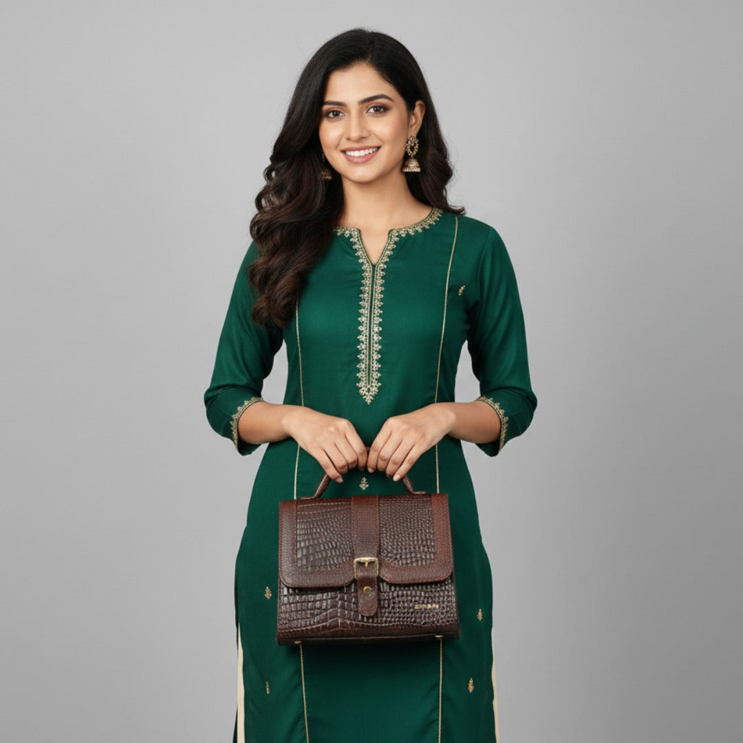 Jasmine Croco Leather Handbag 3 Oxblood Brown