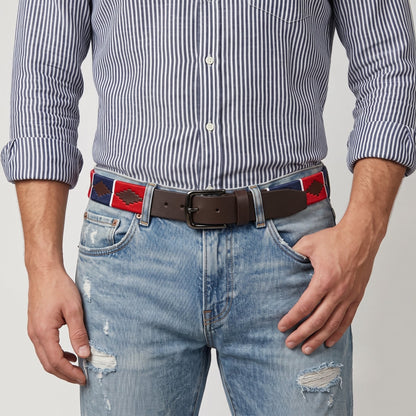 Windsor Polo Mens Leather Belt Front view model Espresso Brown