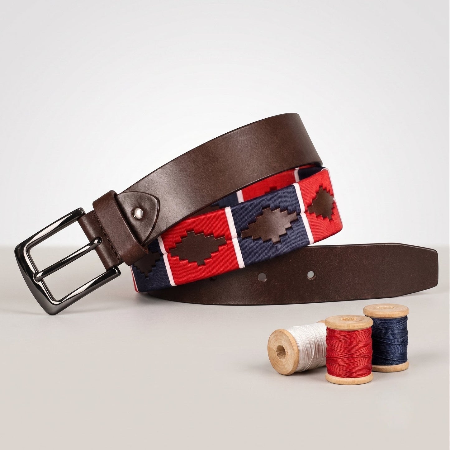 Windsor Polo Mens Leather Belt with threads Espresso Brown