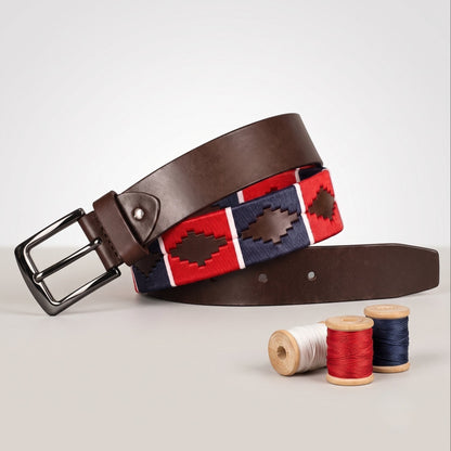 Windsor Polo Mens Leather Belt with threads Espresso Brown