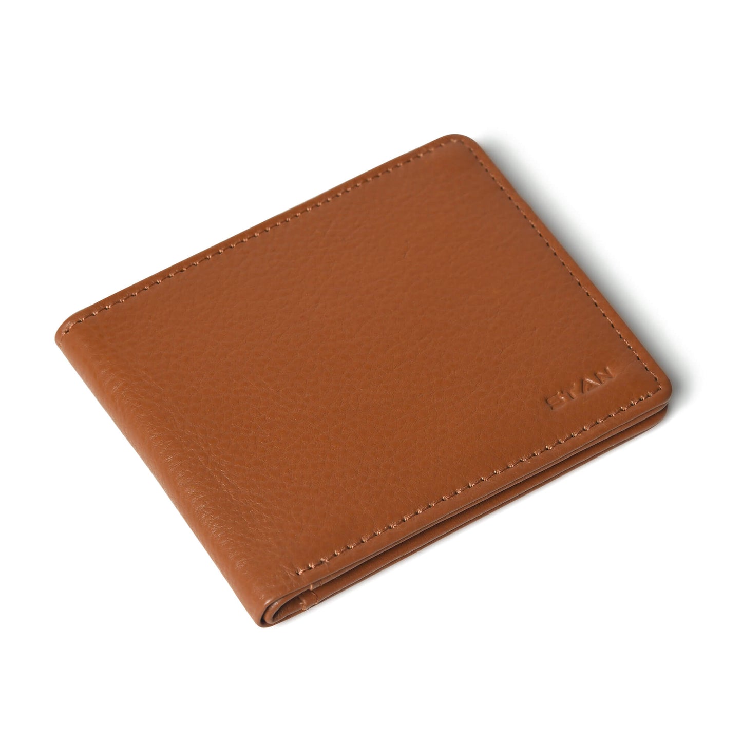 Winston Mens Slim Full Grain Leather Wallet RFID with Zipper Pocket Flatlay Cognac
