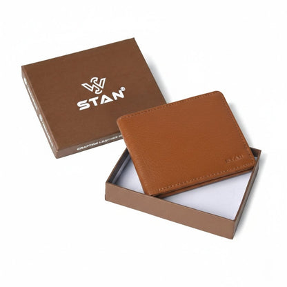 Winston Mens Slim Full Grain Leather Wallet RFID with Zipper Pocket In Box Cognac