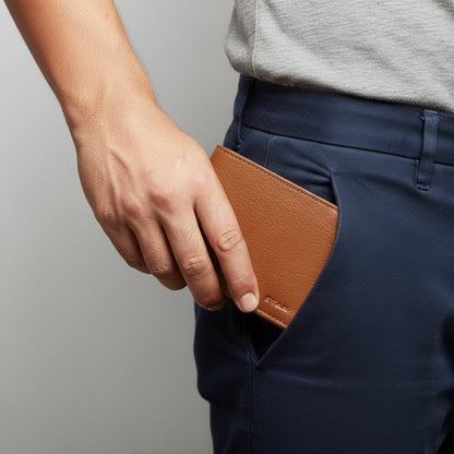 Winston Mens Slim Full Grain Leather Wallet RFID with Zipper Pocket Model Cognac