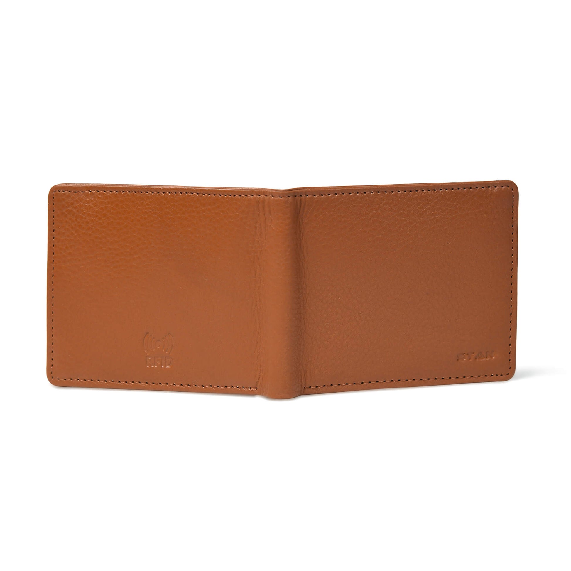 Winston Mens Slim Full Grain Leather Wallet RFID with Zipper Pocket Open Back Cognac