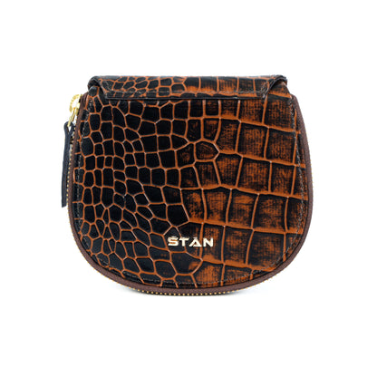 Zyra Elite Hand Burnished Croc Leather Womens Zip Around Wallet Back Burnt Cognac