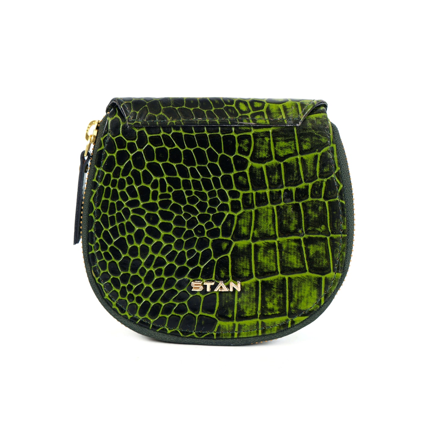 Zyra Elite Hand Burnished Croc Leather Womens Zip Around Wallet Back Moss Green