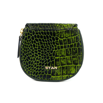 Zyra Elite Hand Burnished Croc Leather Womens Zip Around Wallet Back Moss Green