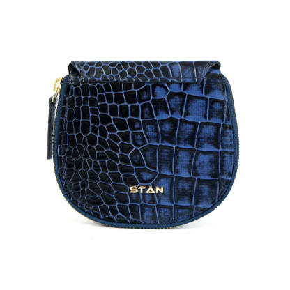 Zyra Elite Hand Burnished Croc Leather Womens Zip Around Wallet Back Steel Blue