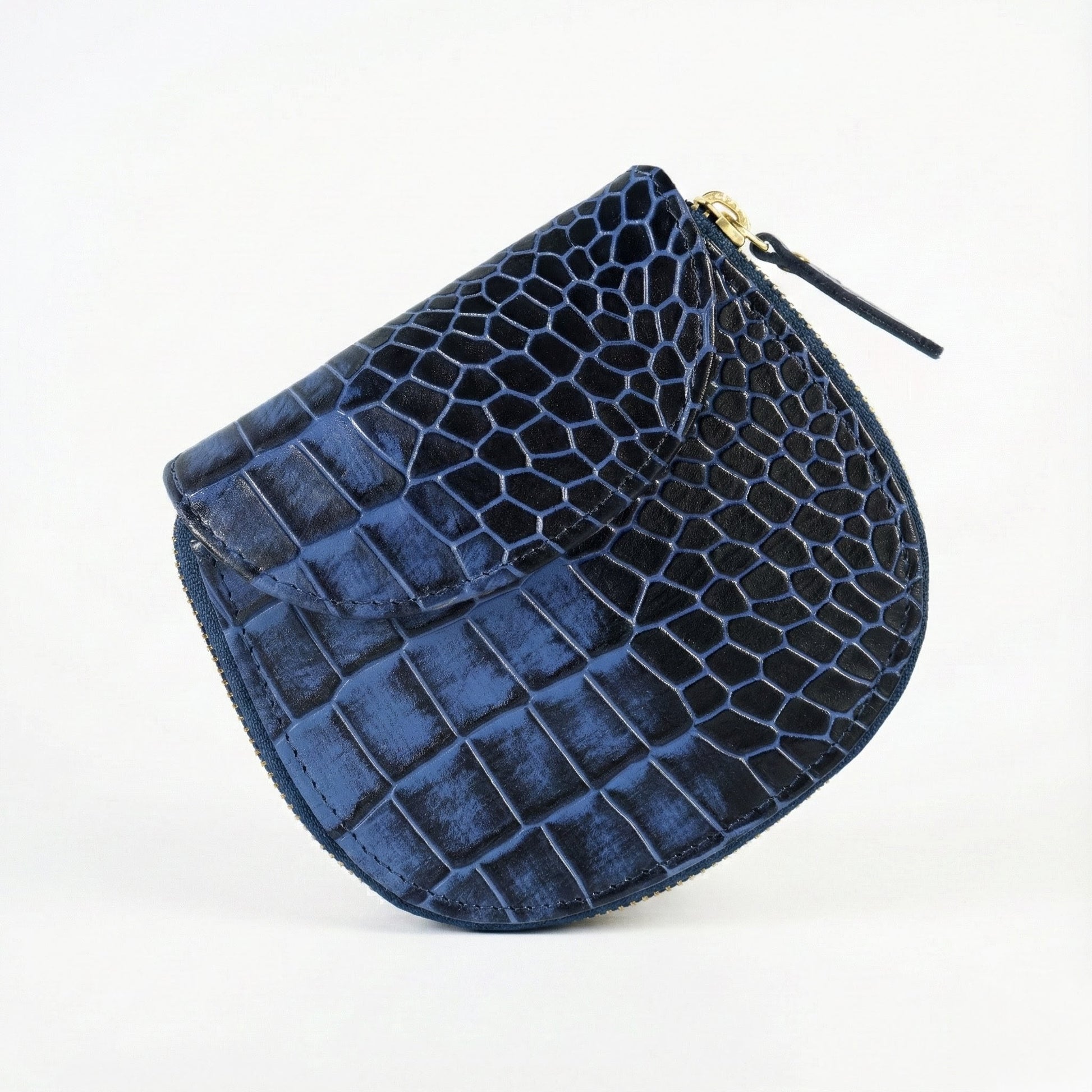 Zyra Elite Hand Burnished Croc Leather Womens Zip Around Wallet Front View Steel Blue