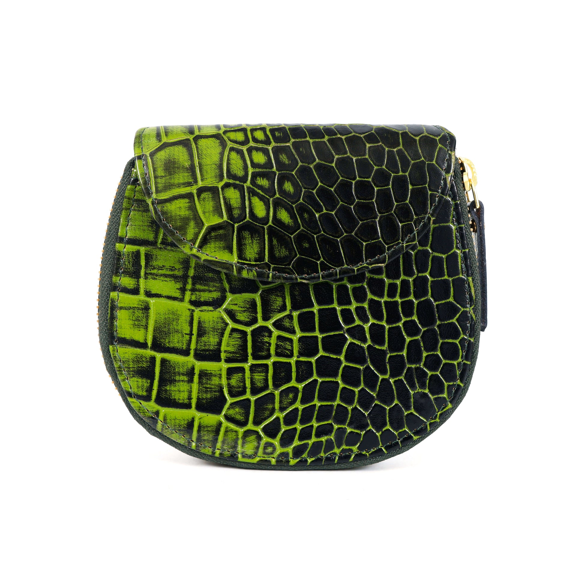 Zyra Elite Hand Burnished Croc Leather Womens Zip Around Wallet Main Moss Green