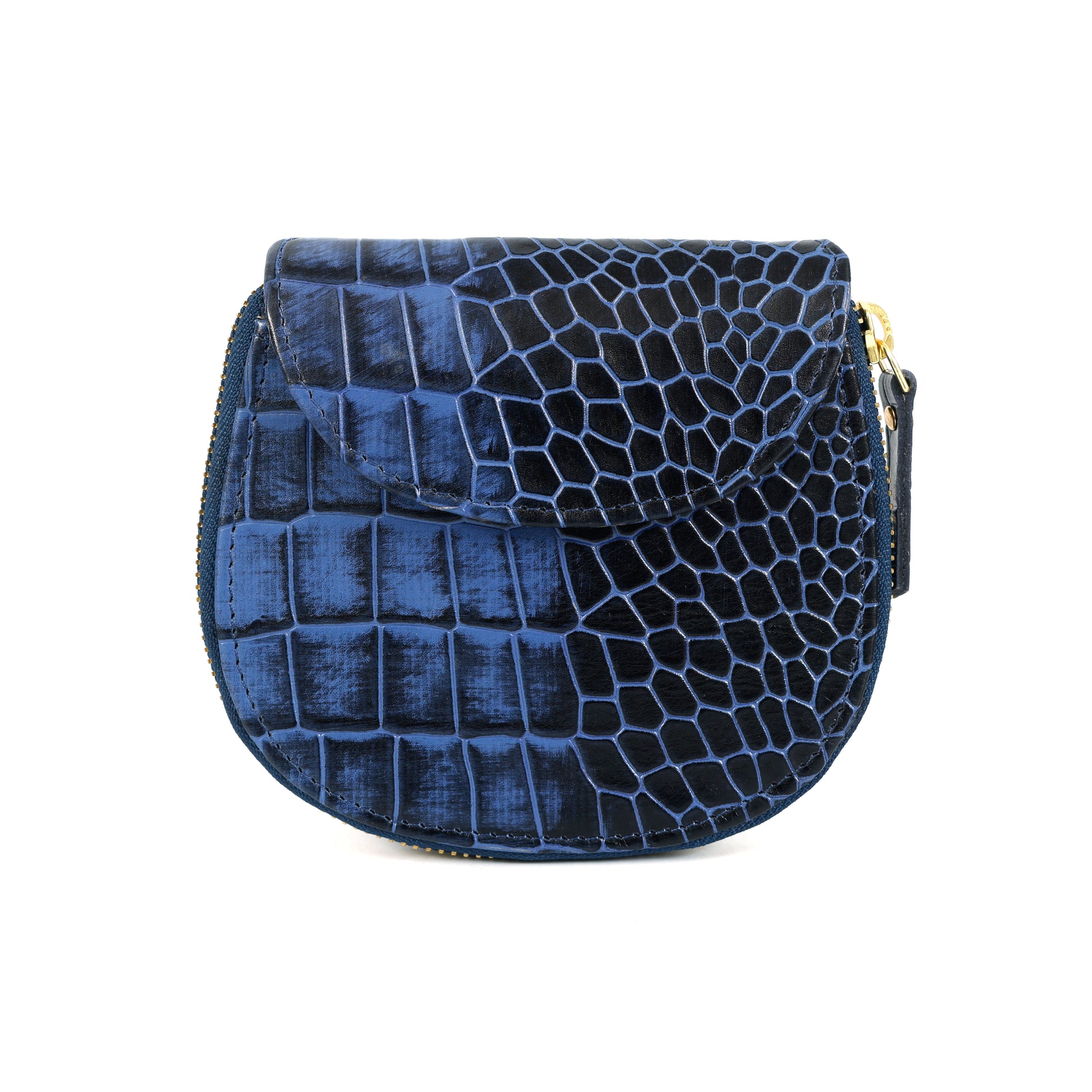 Zyra Elite Hand-Burnished Croc Leather Womens Zip-Around Wallet Main Steel Blue