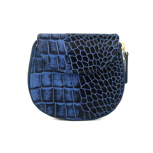 Zyra Elite Hand-Burnished Croc Leather Womens Zip-Around Wallet Main Steel Blue