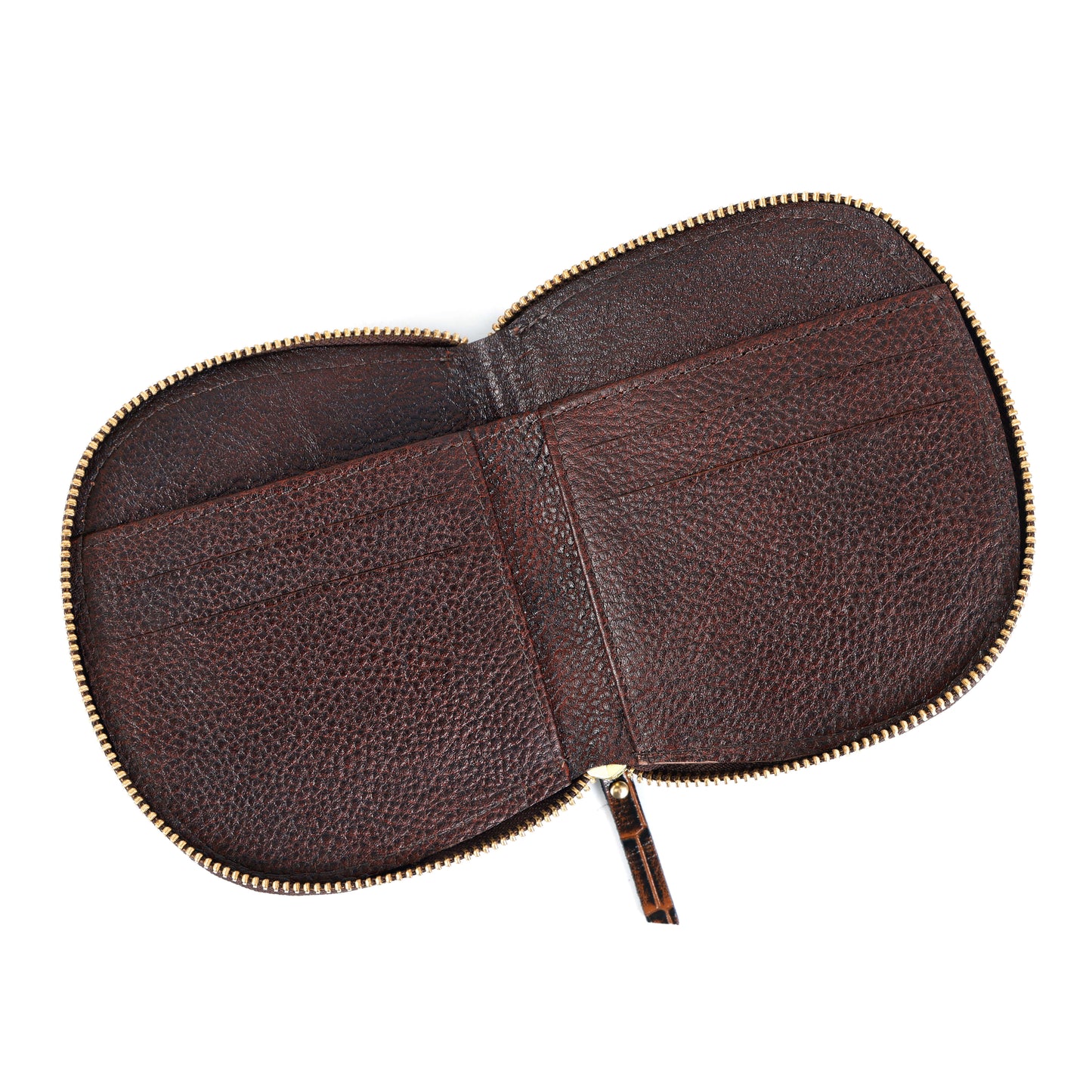 Zyra Elite Hand Burnished Croc Leather Womens Zip Around Wallet Open Burnt Cognac